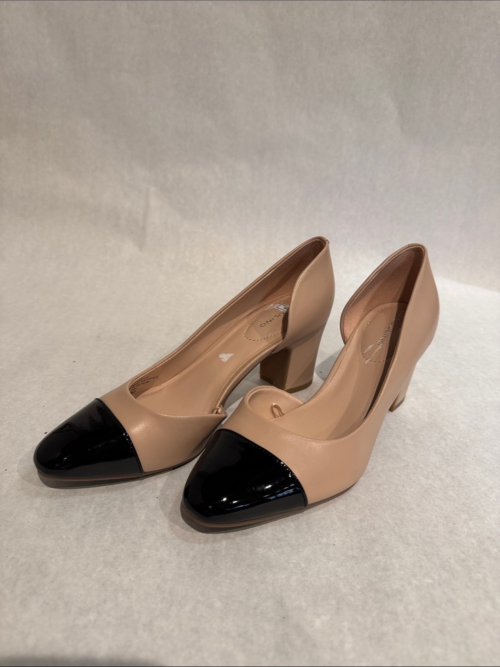 Bandolino Beige Pumps with Black Patent Cap Toe